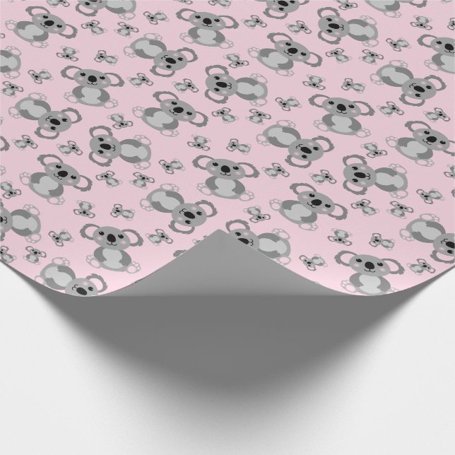 Papier Cadeau Koala ours Baby shower fille rose (Coin)