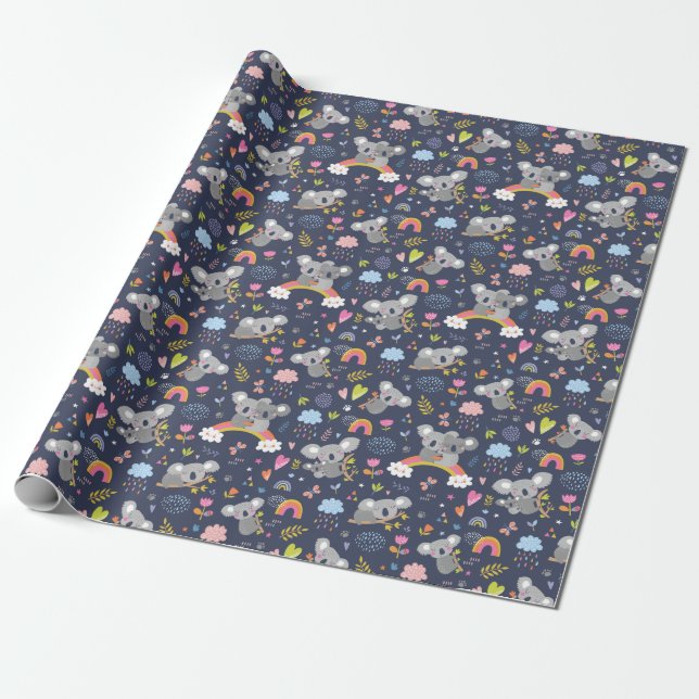 Papier Cadeau Koala Rainbow Love Motif (Déroulé)