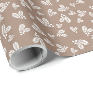 Papier Cadeau Kraft hiver blanc Noël Holly Élégant