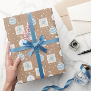 Papier Cadeau KRAFT ORNAMES DE NOËL BROWN et BLEU