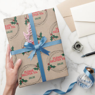 Papier Cadeau Kraft S'Il Vous Plaît Livrer À, Noël Customisé