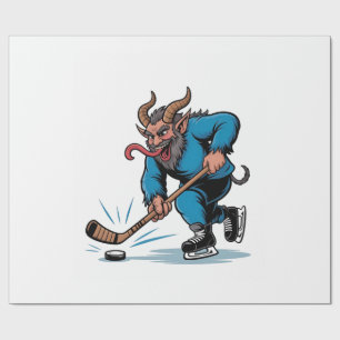 Papier Cadeau Krampus effrayant jouant au hockey sur glace de No