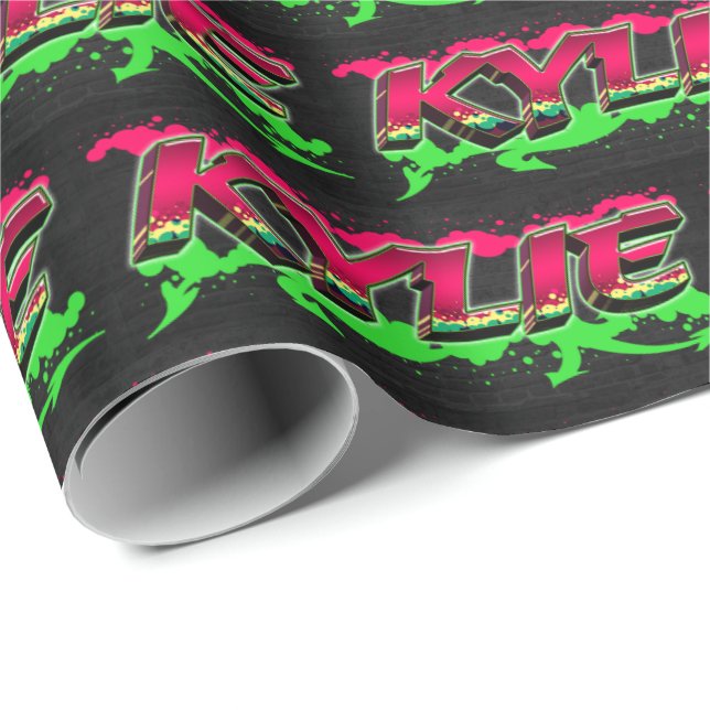 Papier Cadeau Kylie Prénom Graffiti red green (Coin rond)