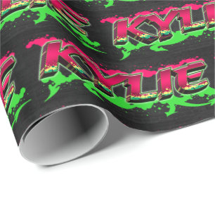 Papier Cadeau Kylie prénom nom graffiti rouge vert