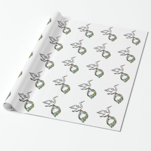 Papier Cadeau La cigogne porte un Baby shower