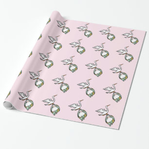 Papier Cadeau La cigogne porte une petite fille