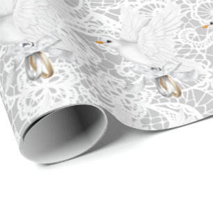 Papier Cadeau La colombe blanche avec des anneaux Mariages sur d