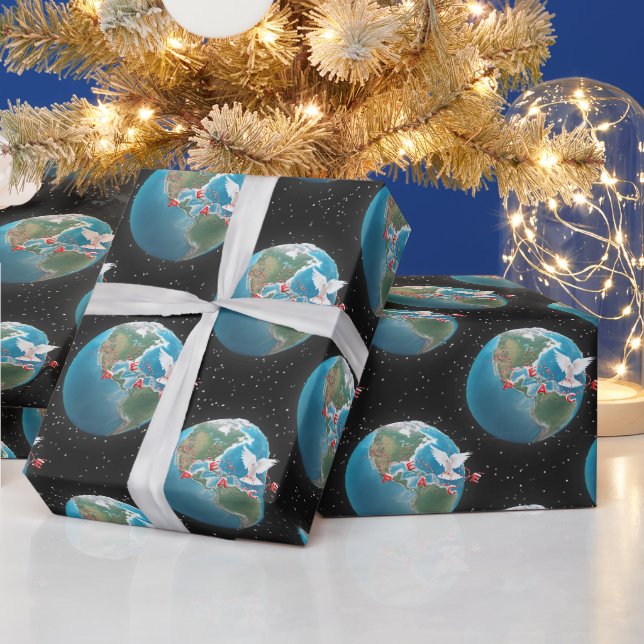 Papier Cadeau La colombe blanche avec la PAIX sur Terre (Vacances)