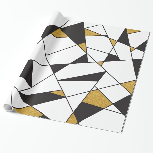 Papier Cadeau La géométrie d'art moderne - noire et blanc avec (Déroulé)