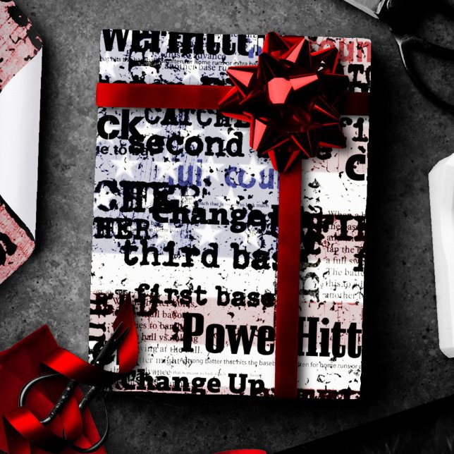 Papier Cadeau La gloire du baseball | Mots du drapeau américain  (Créateur téléchargé)