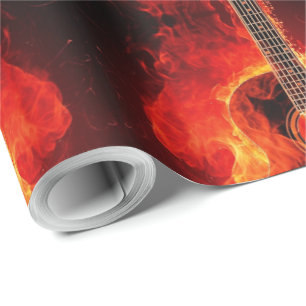Papier Cadeau La guitare brûlante, orange flambe le groupe de