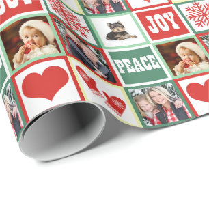 Papier Cadeau La joie de Noël ajoutent quatre photos de famille