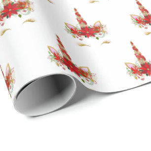 Papier Cadeau La joyeuse licorne de Chrismas de vacances fouette