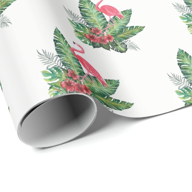 Papier Cadeau La ketmie tropicale de Flamant rose de paradis (Coin rond)