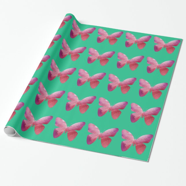 Papier Cadeau La liberté des papillons roses fantasque (Déroulé)