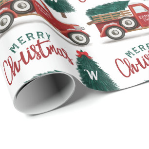 Papier Cadeau La livraison rouge vintage d'arbre de camion de
