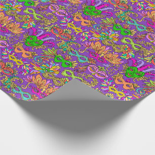Papier Cadeau La mascarade de mardi gras masque le vert pourpre