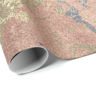 Papier Cadeau La pêche rose de marbre d'or rougissent abrégé 