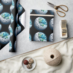 Papier Cadeau La planète Terre et sa lune : Merveille céleste