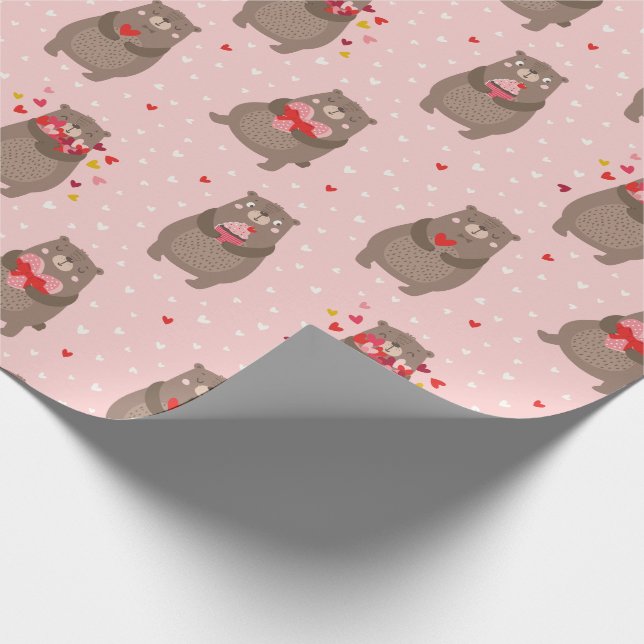 Papier Cadeau La Saint-Valentin mignonne porte les coeurs roses (Coin)