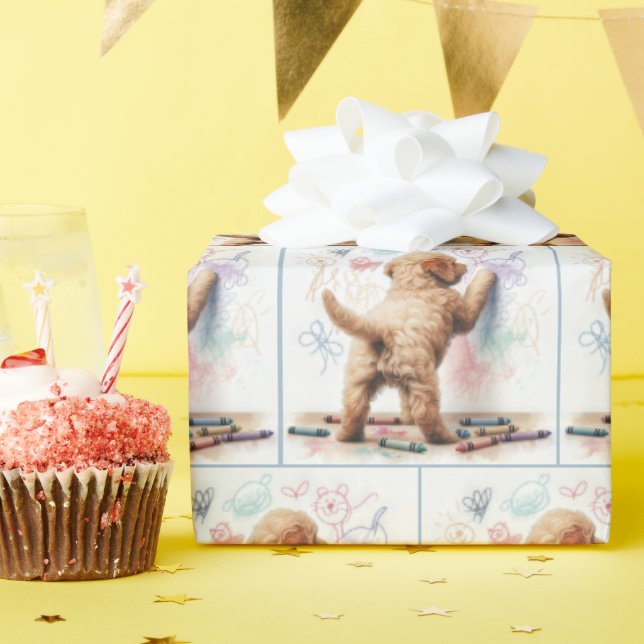 Papier Cadeau Labradoodle Doodle sur un mur (Fête d'anniversaire)