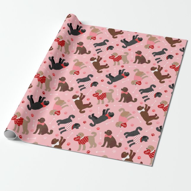 Papier Cadeau Labradoodle / Goldendoodle Valentine Motif (Déroulé)