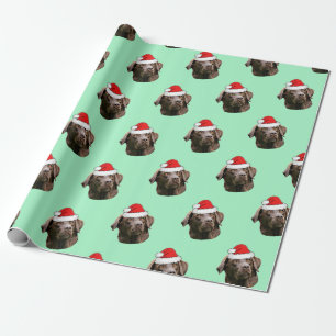 Papier Cadeau Labrador au chocolat avec chapeau de Santa