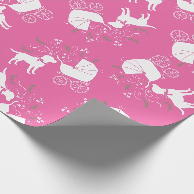 Papier Cadeau Labrador Chien Baby shower Rose Girl Lab (Coin)