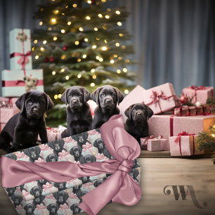 Papier Cadeau Labrador Chiot Moderne Rose Vaches Noël Sm