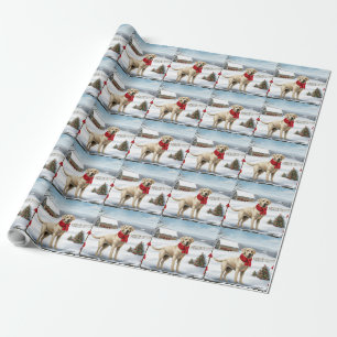 Papier Cadeau Labrador Retriever Dog in Snow Christmas
