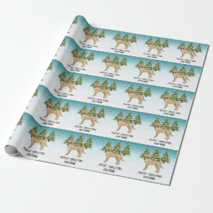 Papier Cadeau Labrador Retriever Jaune Bleu Hiver Texte Personna