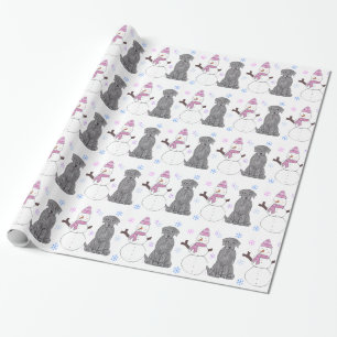 Papier Cadeau Labrador retriever noir et bonhomme de neige