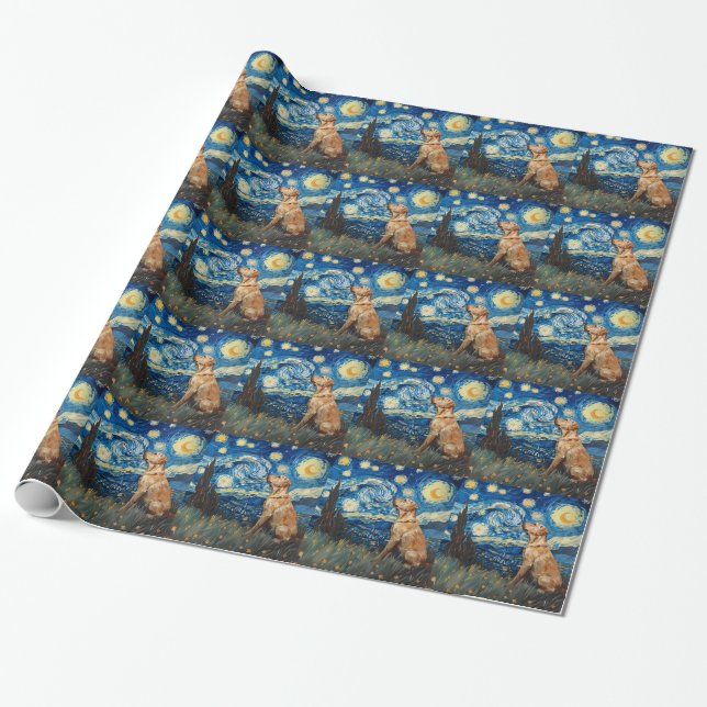 Papier Cadeau Labrador Retriever Yellow Lab Chien Starry Night (Déroulé)