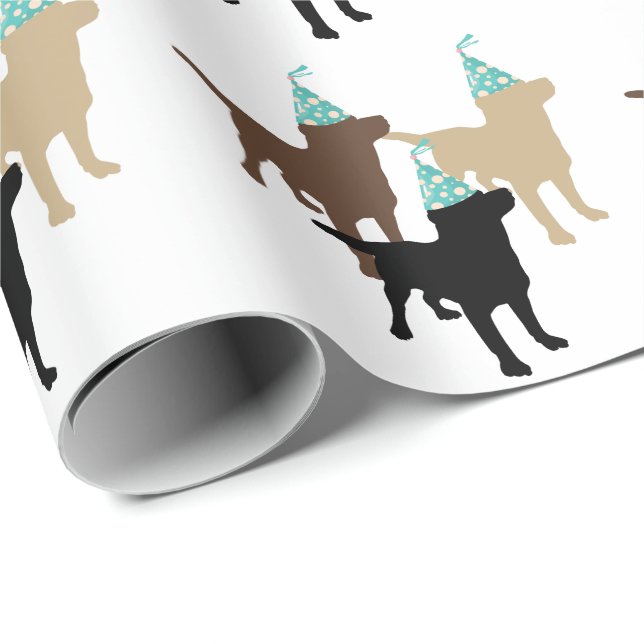 Papier Cadeau Labrador Retrivers In Birthday Party Casquette (Coin rond)