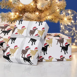 Papier Cadeau Labrador Retrivers In Santa Hat Christmas