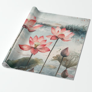 Papier Cadeau Lac de lotus au clair de lune (7)