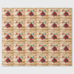 Papier Cadeau L'accordéon rouge, motif de Noël,
