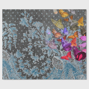 PAPIER CADEAU LACE ANTIQUE CADEAU WRAP AVEC BEURRE EN BLEU
