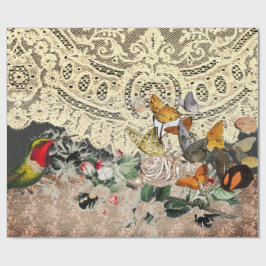Papier Cadeau LACE D'OISEAU HUMMINGBIRD ET Papier À FLEURS