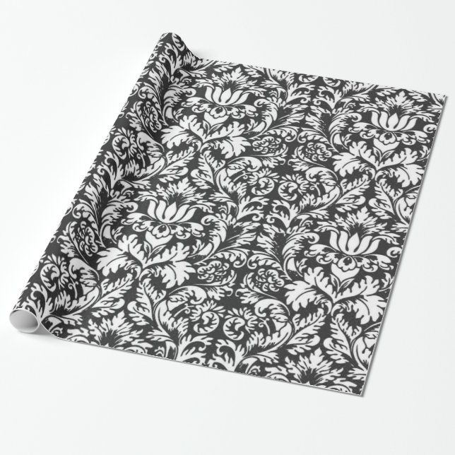 Papier Cadeau Lace noir blanc Damas Brocade (Déroulé)