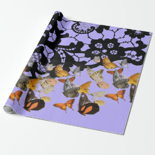 PAPIER CADEAU LACE NOIRE ET BOUTTERFLITS EN BOUTEILLE DE CADEAUX