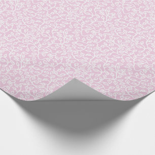 Papier Cadeau Lacy White Motif de Feuilles sur Pale Fondant Rose