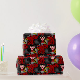 Papier Cadeau Ladybug et tournesols-Diagonal-Rouge-