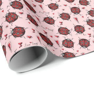 Papier Cadeau Ladybug Love Bug Red Hearts Valentines Day