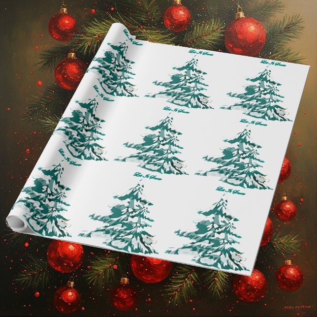 Papier Cadeau Laisser la neige aquarelle hiver Arbre de Noël (Let it Snow Watercolor Winter Christmas Tree Wrapping Paper)
