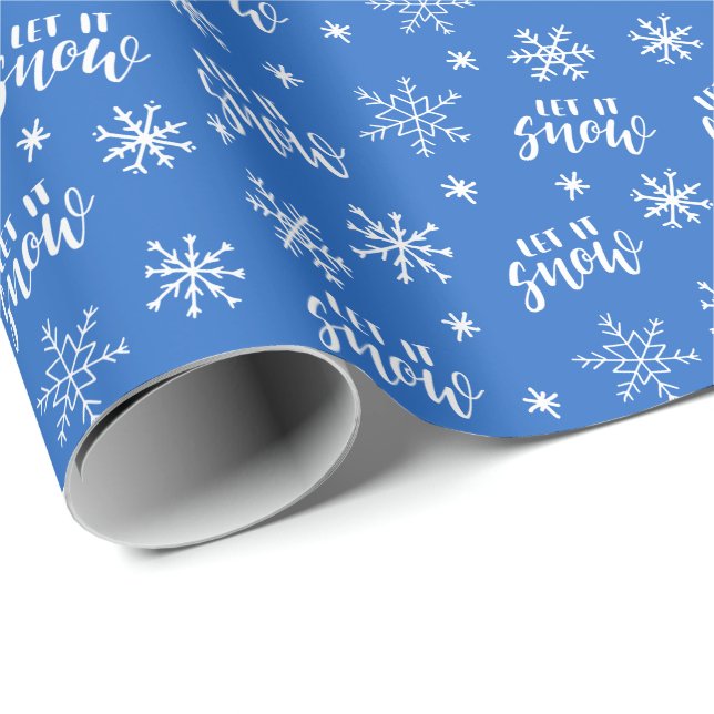 Papier Cadeau Laisser neiger hiver Bleu et blanc Noël (Coin rond)