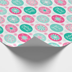 Papier Cadeau Laisser neiger rose Turquoise Flèches de neige