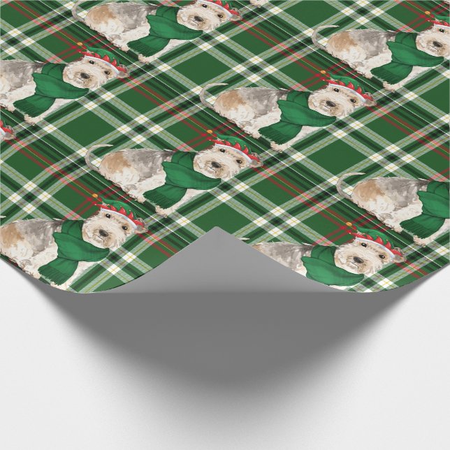Papier Cadeau Lakeland Terrier Dog et Green Plaid Noël (Coin)