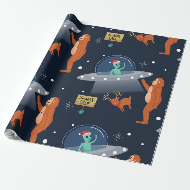 Papier Cadeau l'alien de noël yeti sasquatch bigfoot (Déroulé)