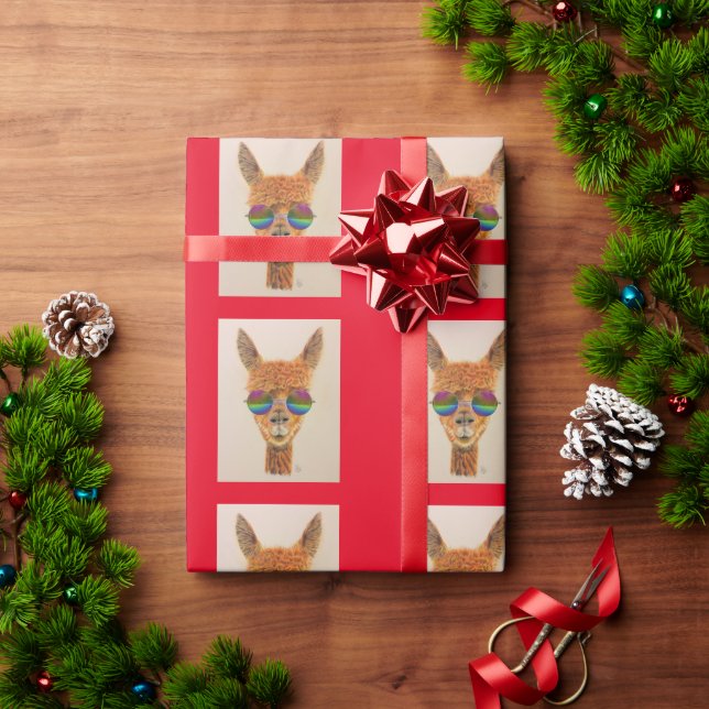 PAPIER CADEAU LAMA AVEC DES LUNETTES DE SOLEIL EN COULEUR ANNIVE (Cadeau de vacances)